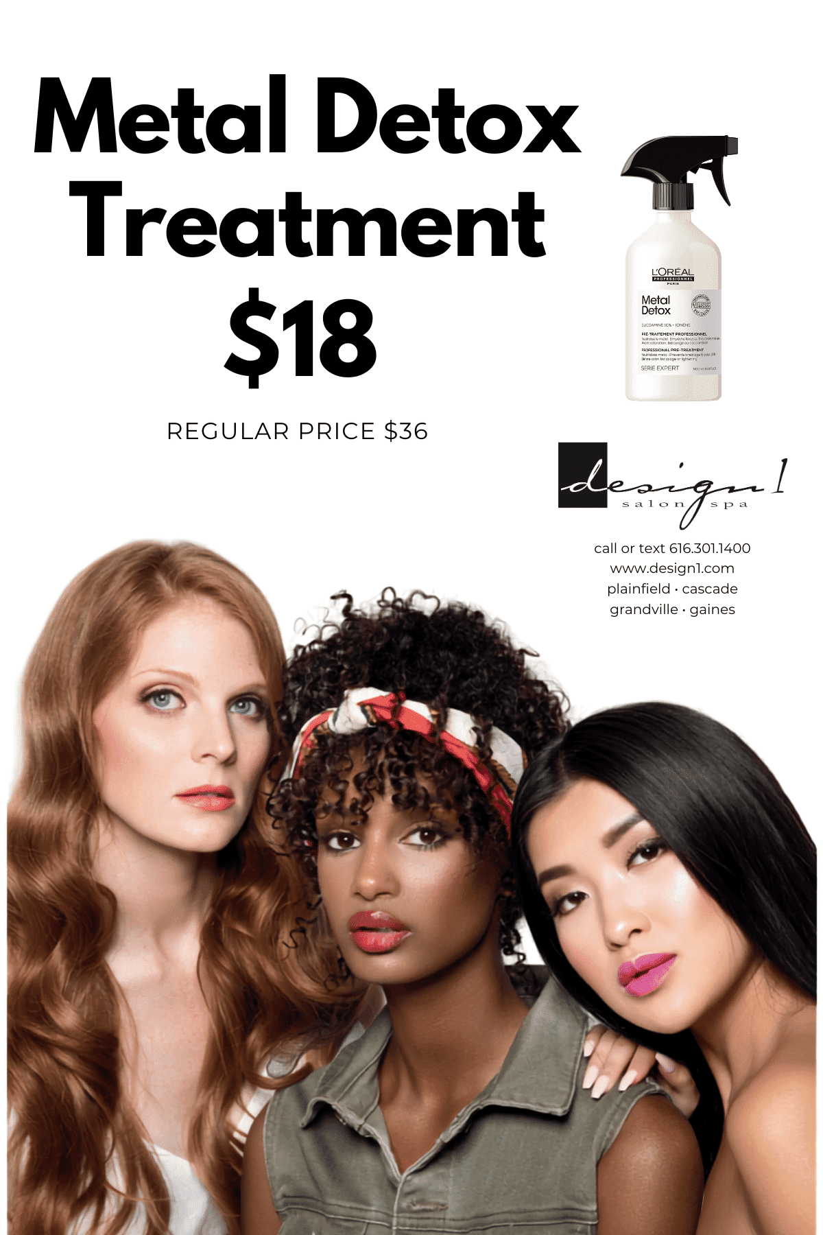 Three stylish women promoting a metal detox treatment for $18.