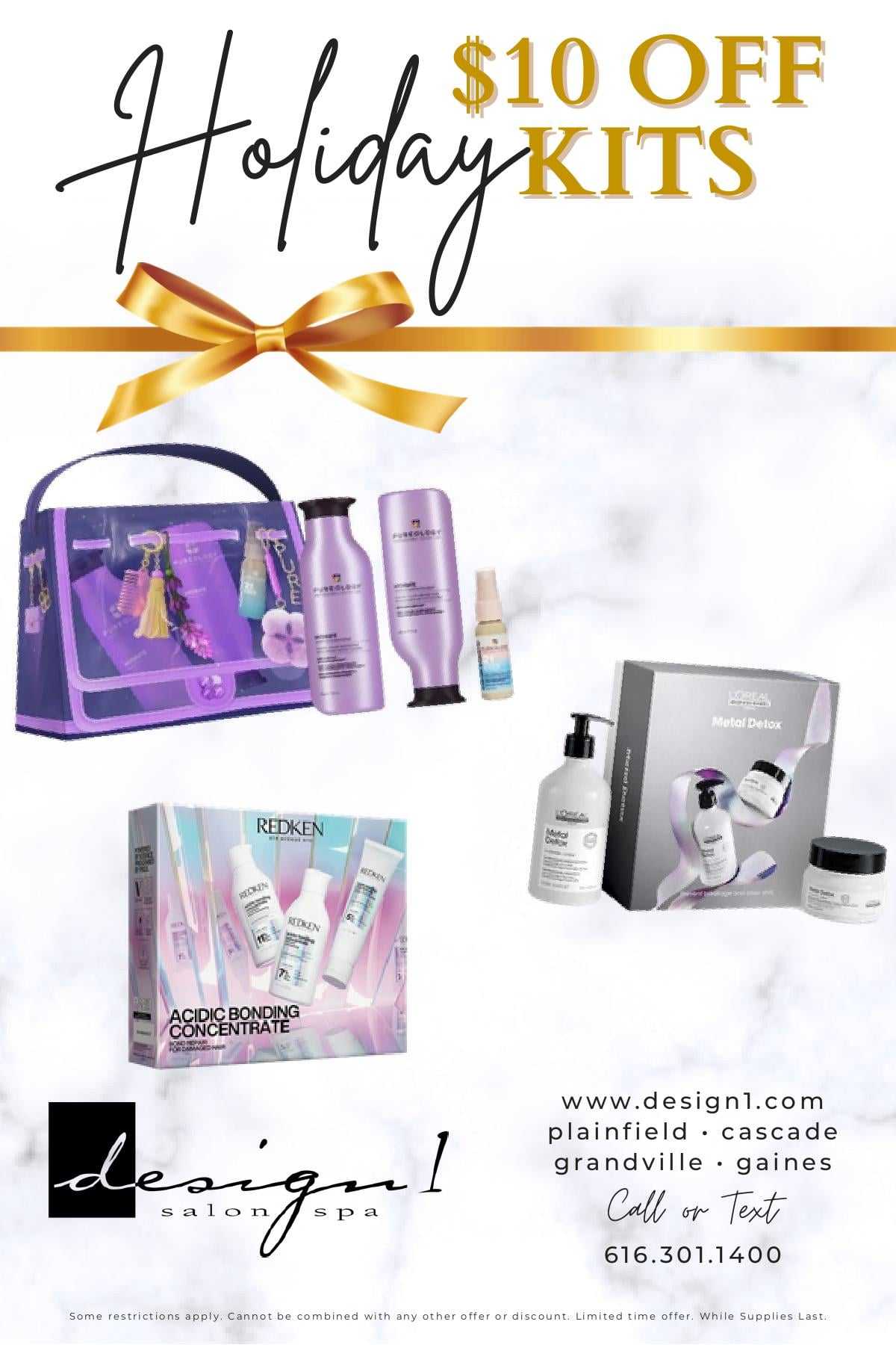 Holiday promotion: $10 off on beauty kits including hair care and skincare products.