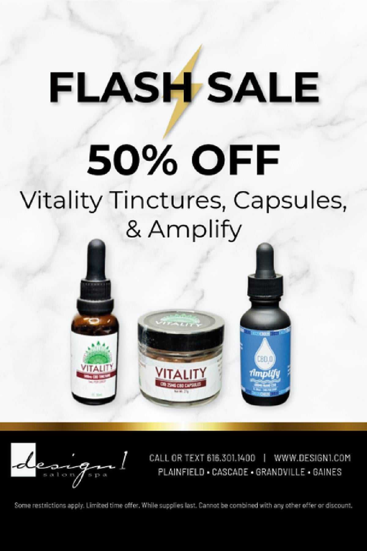 Flash sale: 50% off Vitality tinctures, capsules, and Amplify. Limited time offer.